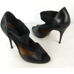 Quality Schutz Black Leather Mesh Peep Toe Heel 6